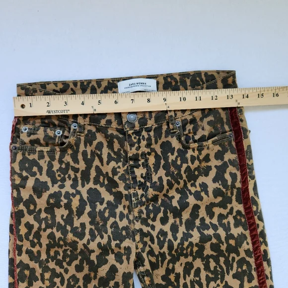 Leopard Print Velvet Trim Stretch Skinny Jeans Leggings Animal Edgy Mobwife 4 - Picture 12 of 15